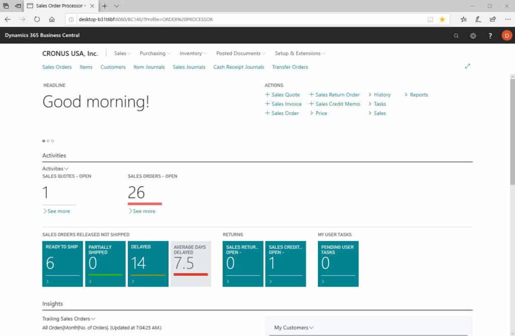 Microsoft Dynamics Business Central Modern Client, significantly different from Microsoft Dynamics NAV