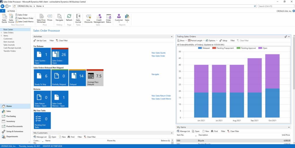 Microsoft Dynamics NAV client connected to Dynamics 365 Business Central