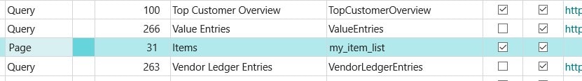 configuring a web service for using OData with Business Central.