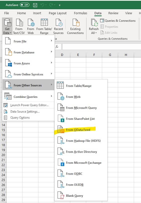 using OData with Business Central in excel