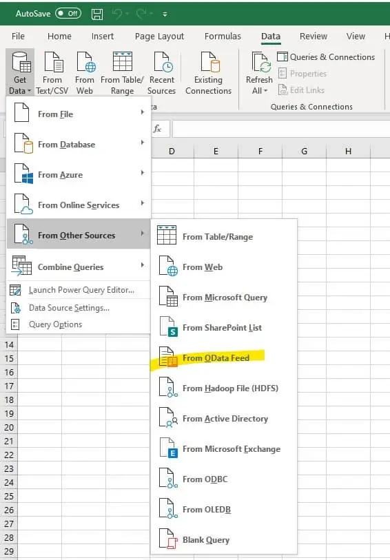 using OData with Business Central in excel